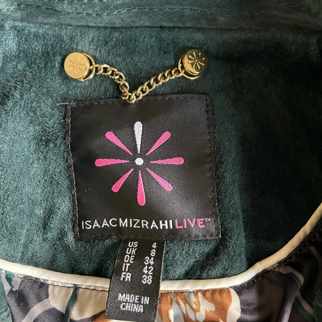 Vintage Isaac Mizrahi Live Emerald Green Genuine Suede Moto Jacket Size 4 - Image 6