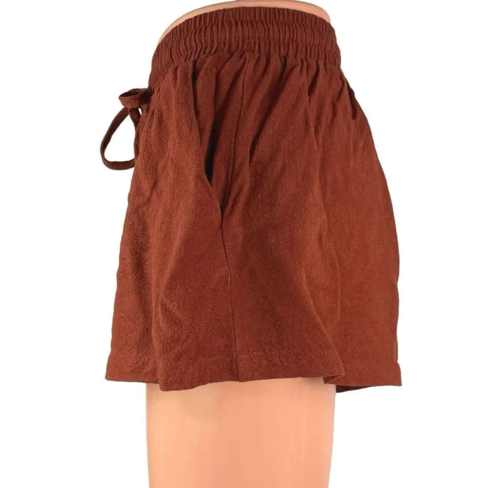 Seven Wonders Brown Linen Beach Lounge High Waisted Relaxed Casual Shorts Size 2 - Image 2