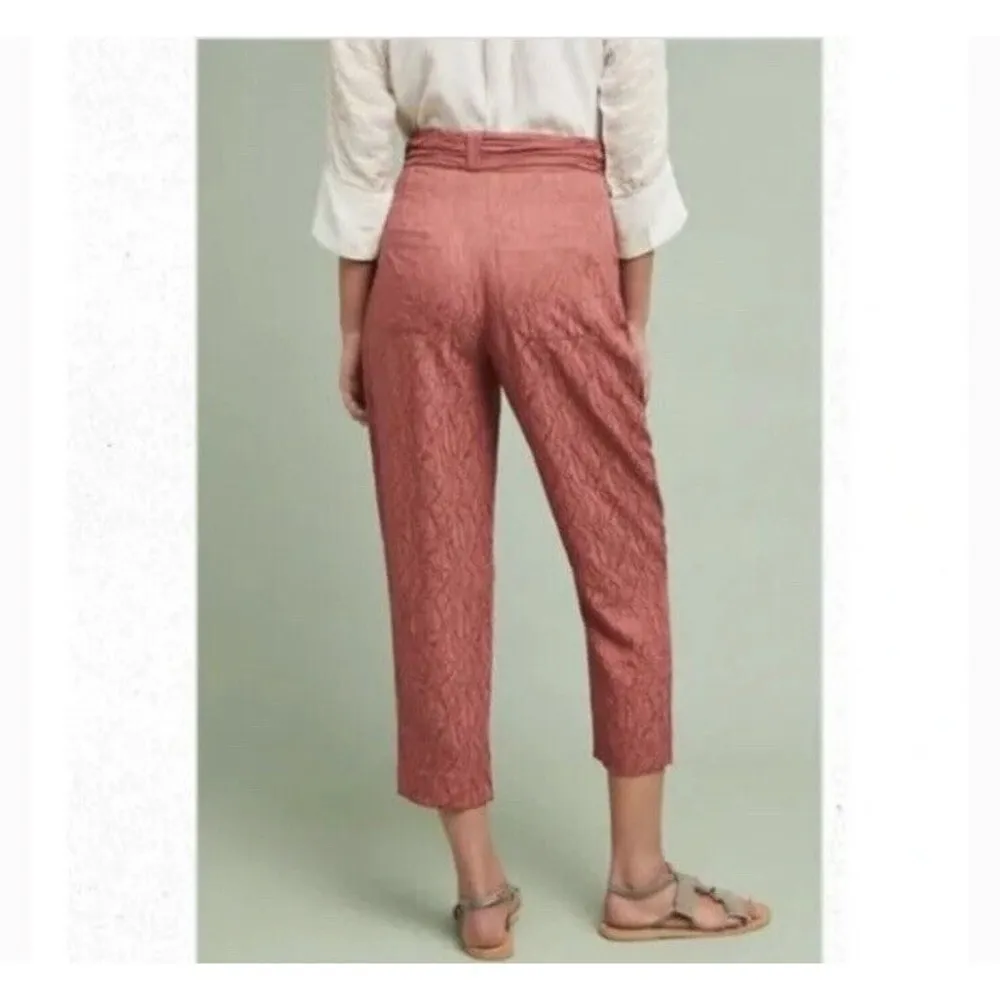 Anthropologie Ett:twa Size 4 Aubade Textured Pattern Pants in Rose Pink Tie Belt - Image 3
