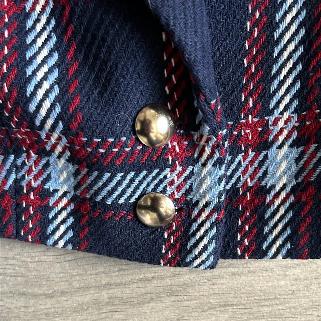 Forever 21 Navy and Red Plaid Cropped Blazer - Image 3
