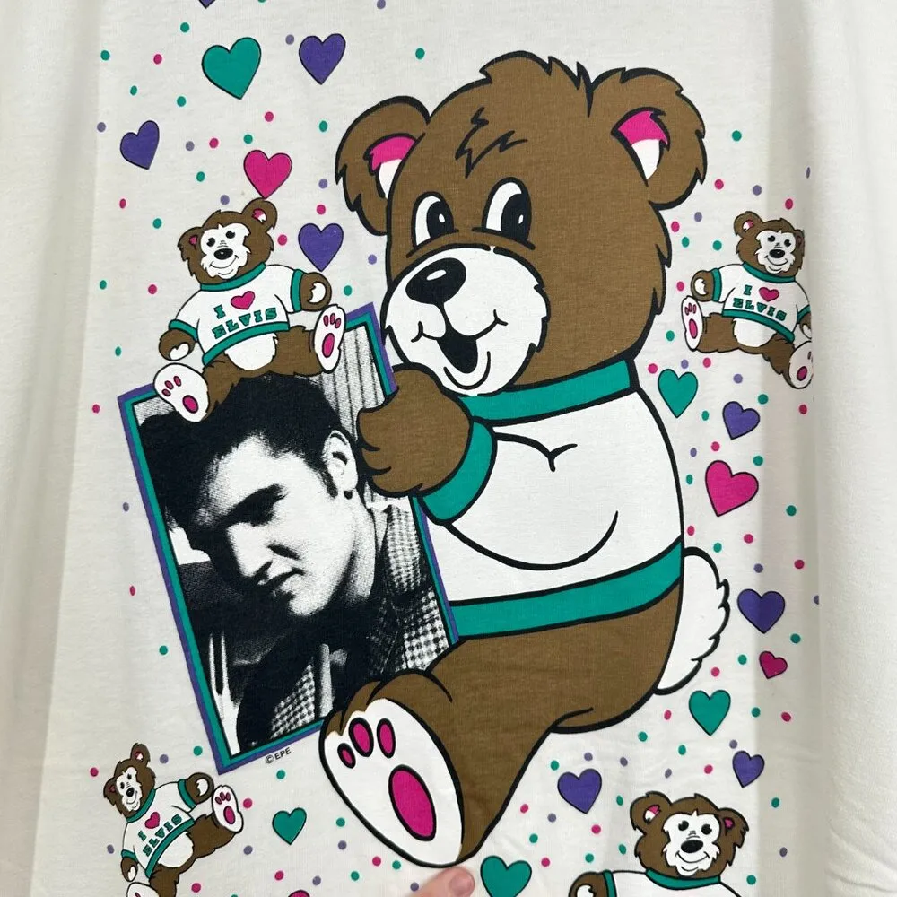 Vintage Elvis Presley's Graceland Teddy Bear Elvis Fan OSFM Sleep Shirt Adorable White Size undefined - Image 4