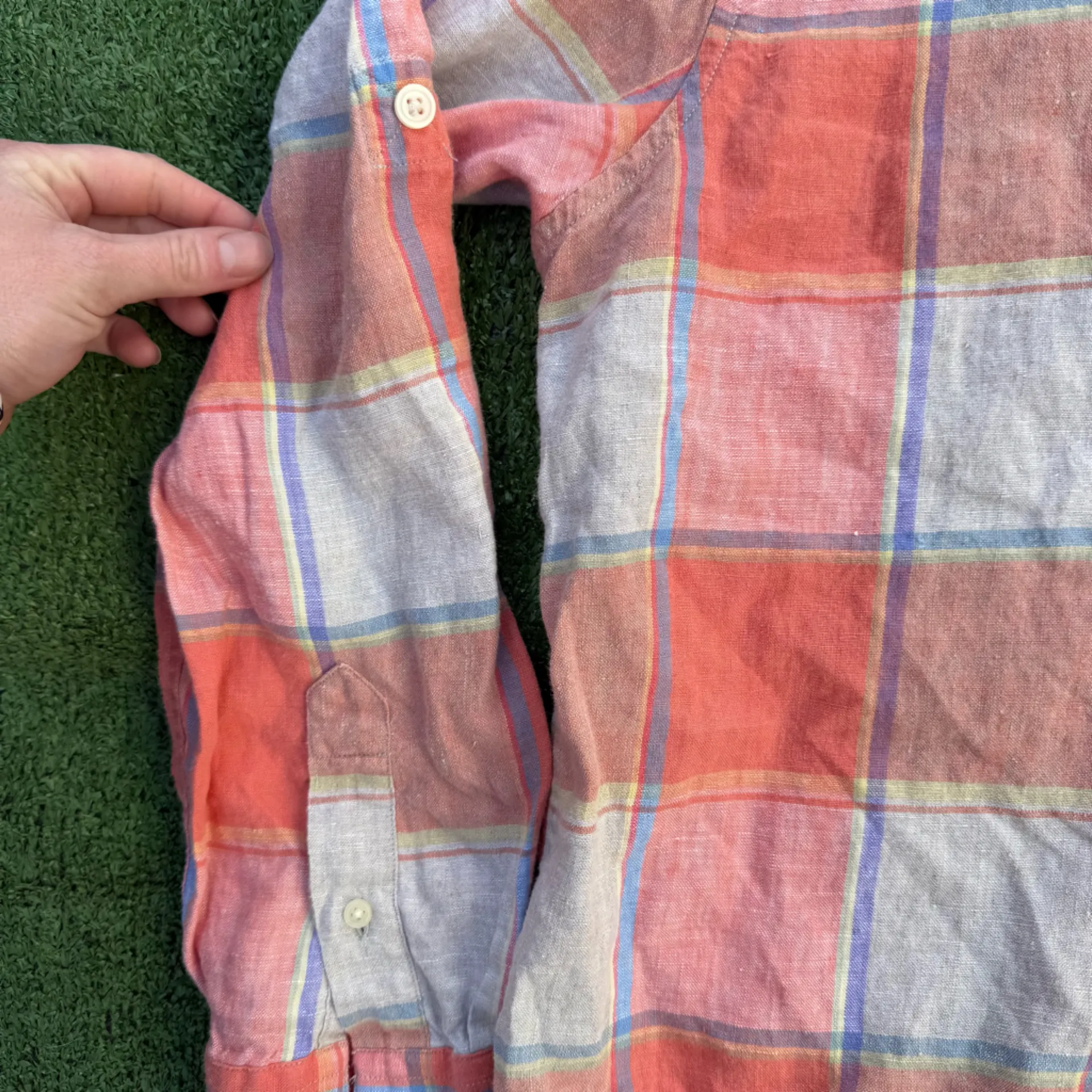 Pendleton Linen Plaid Button-Down Shirt - Coral and White - Image 3