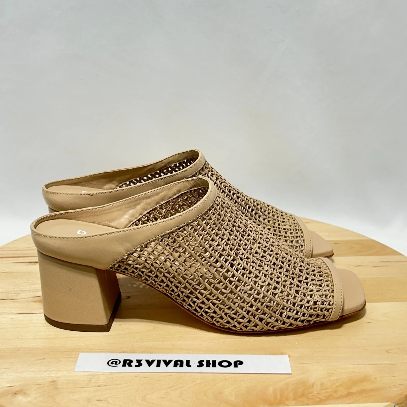 Daniella Shevel Taupe Cream Salma Low Heel Rafia Open Toe Sandal NWOB - Image 6