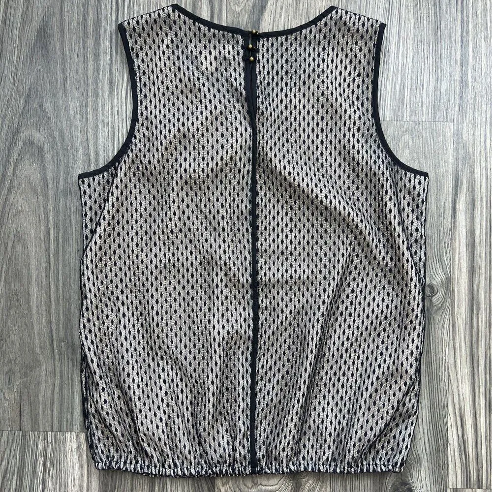 Black Lace Lined Sleeveless Round Neckline Blouse Size Medium - Image 2