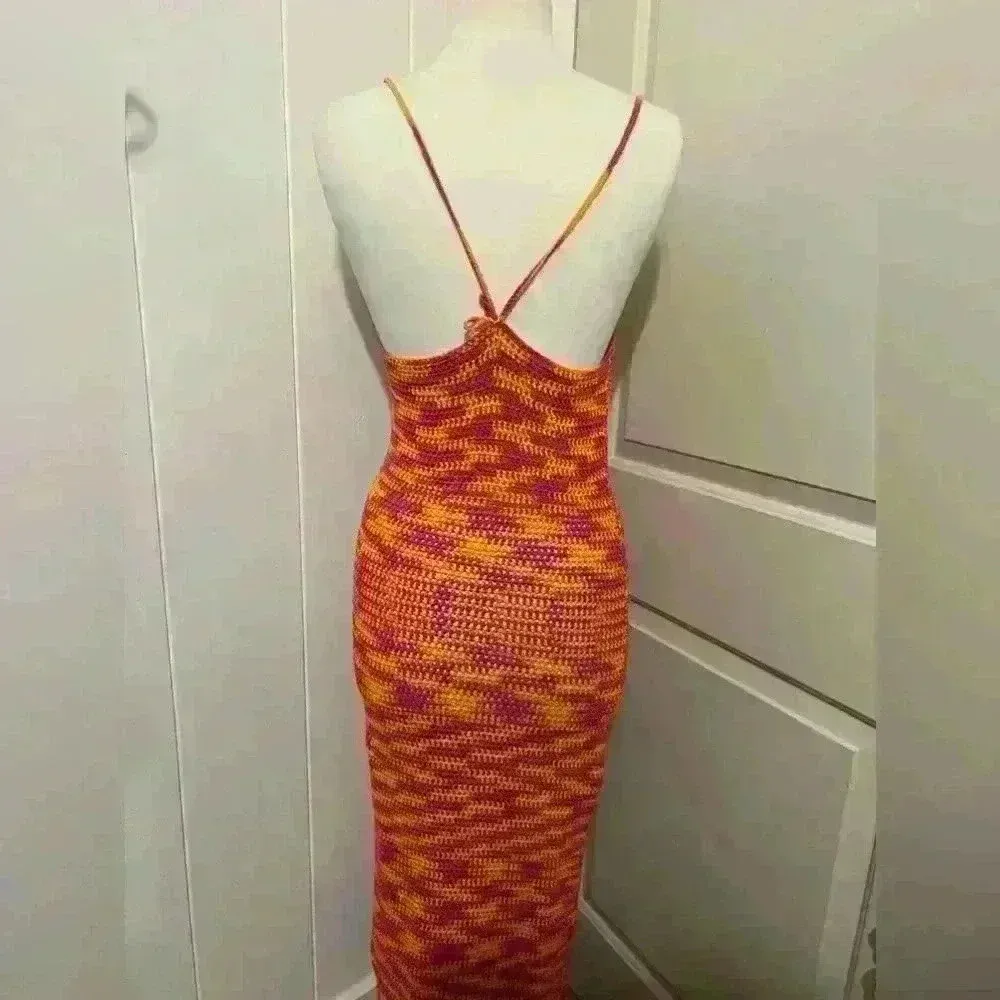 Acacia Swimwear Ipo Pink Orange Crochet Maxi Dress Cover Up $264 Beachy Vacay - Image 3