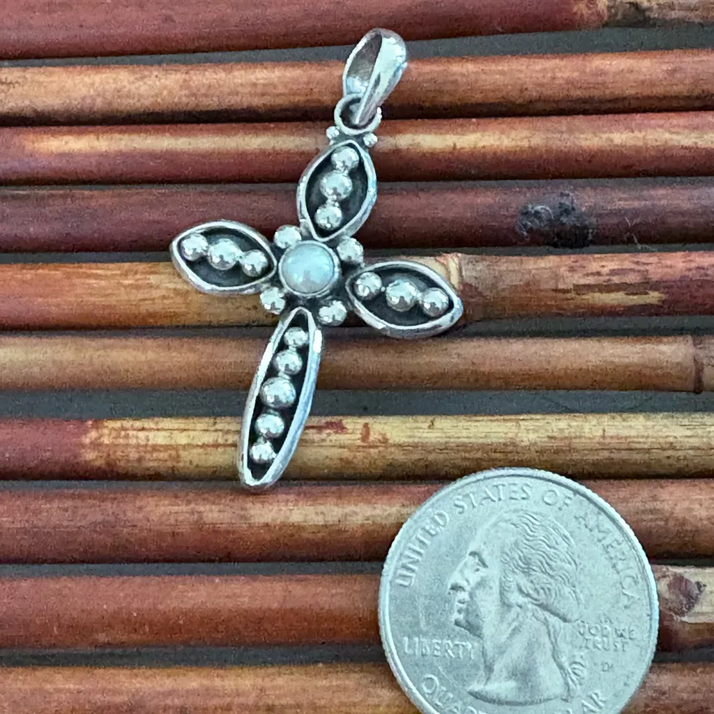 Silpada Silver Beaded Cross Pendant with Pearl - Image 3