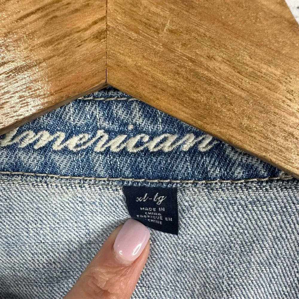 Vintage Womens size XL Handmade Reworked Denim Jean Knit Cardigan Jacket - Image 8