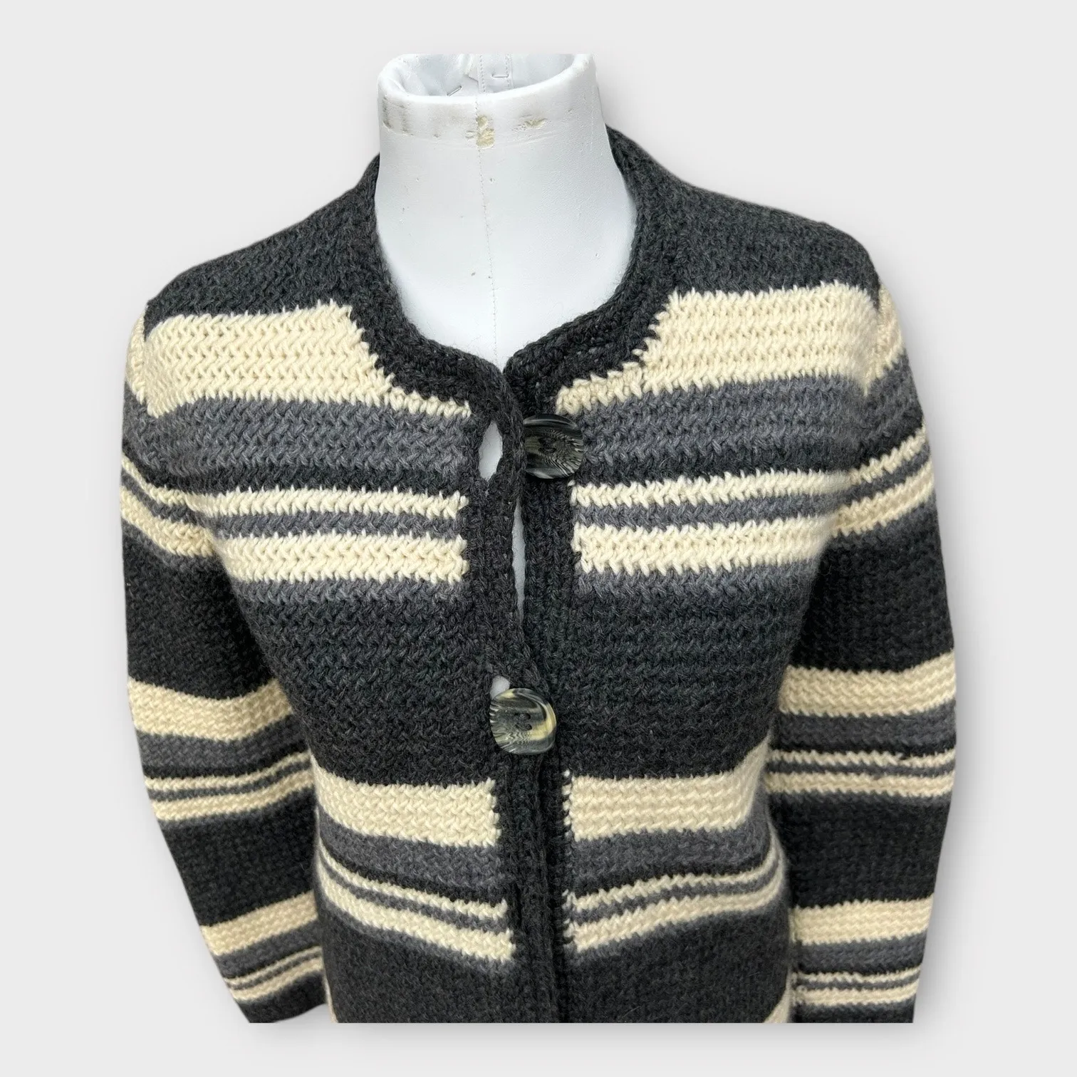 Hand Knit Wool Blend Chunky Cardigan Duster Sz Small Lagenlook Cottagecore Hygge - Image 4