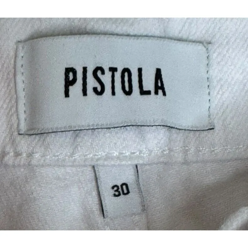 Pistola Women's Jeans Button Fly Ripped Baggy Fray Hem‎ Denim White Sz. 30 - Image 5