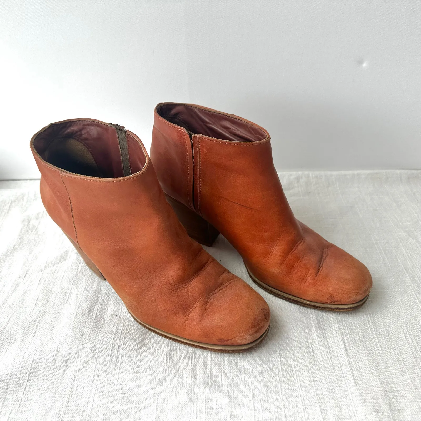 Rachel Comey Mars Leather Ankle Boots Block Heel Casual Whisky Brown 7‎ - Image 2
