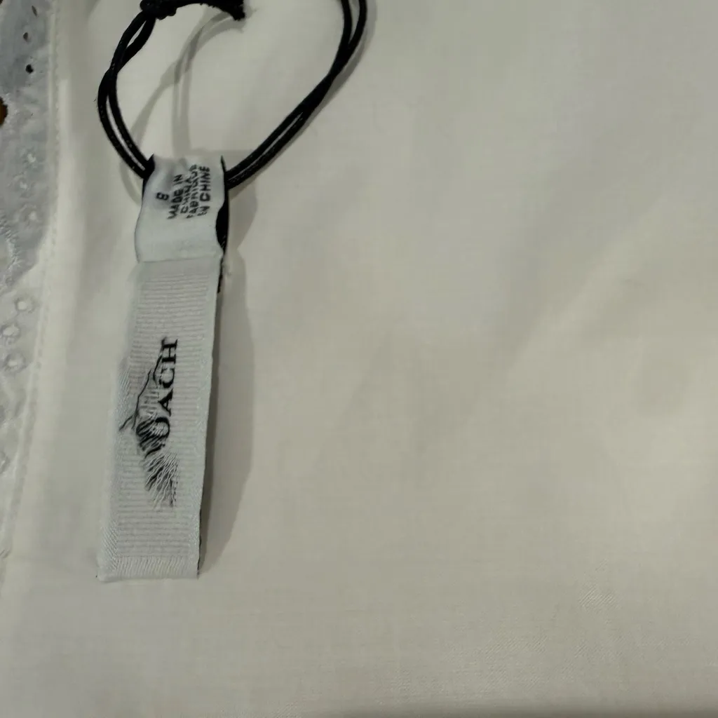 NWT Coach Broaderie Anglaise Wrap Dress in White Size 8 Puff Sleeve Scallop - Image 6