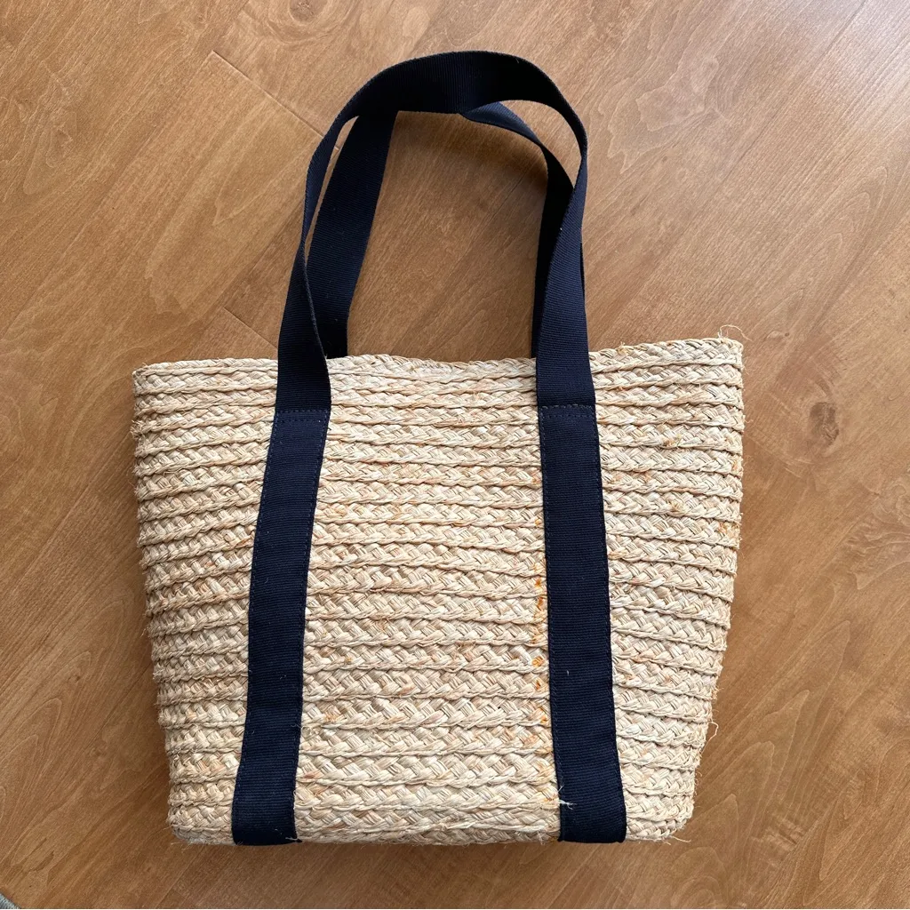 J. Crew Raffia Straw Structured Tote Bag, Antique Navy - Image 3