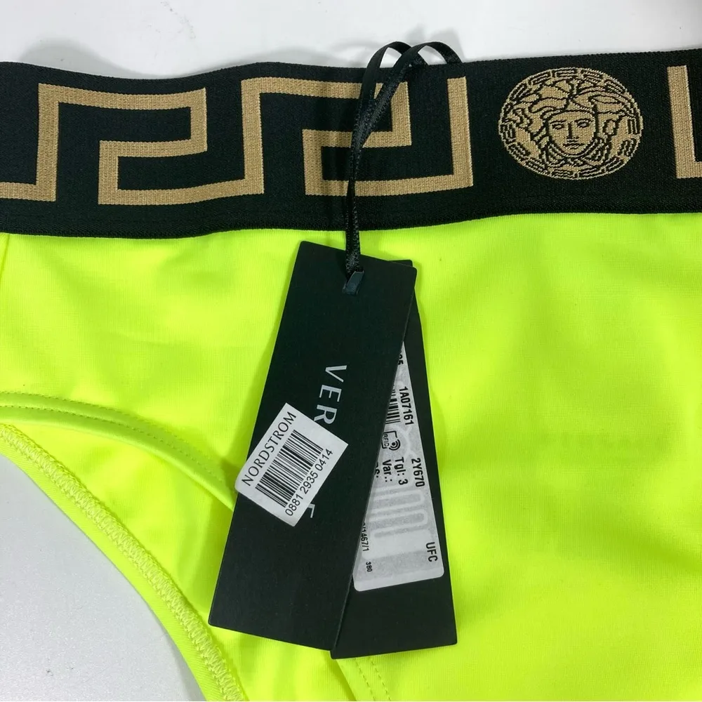 Logo Greca Border Bikini Bottoms Waistband Briefs Acid Yellow Size 3 IT - Image 8