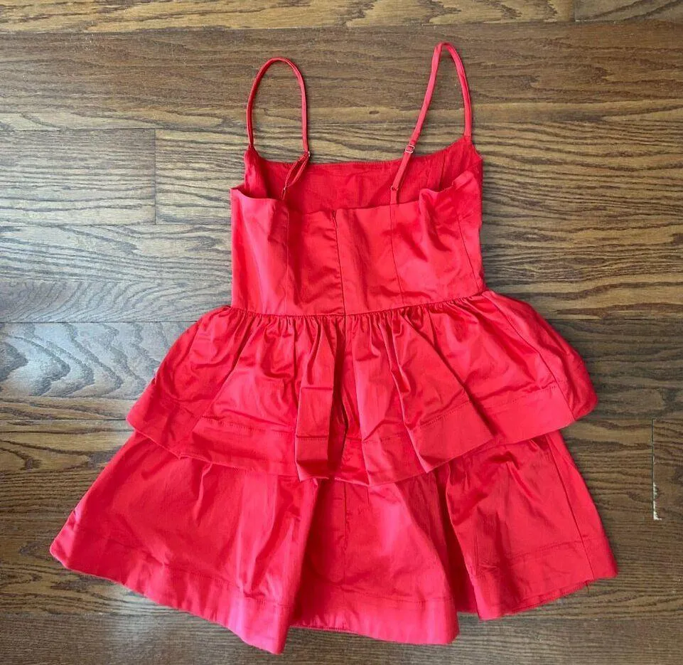 New With Tags Tiered Poplin Ruffle Mini Dress Size Medium Party Flirty Coquette Red - Image 8