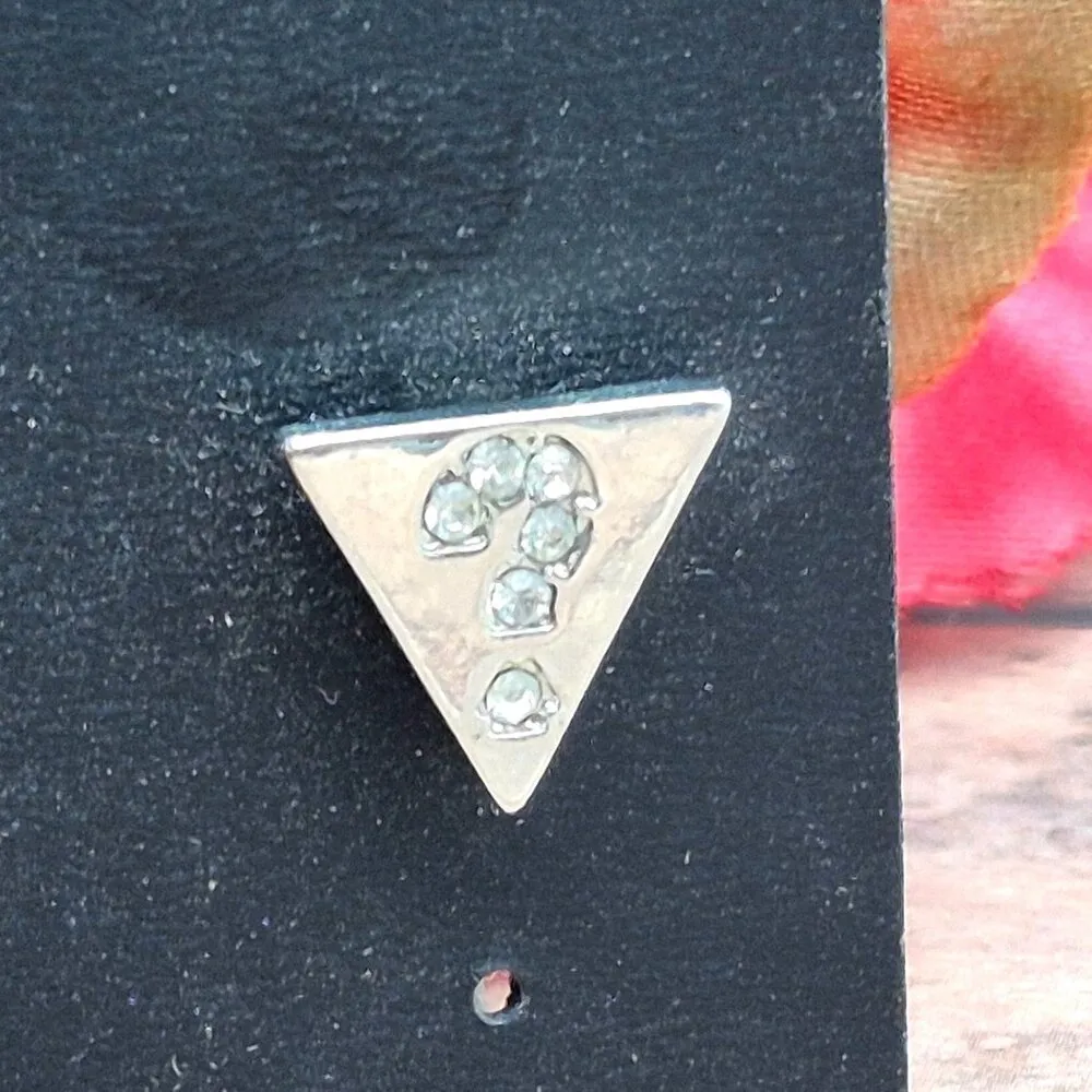 NWT GUESS Classic Triangle Question Mark Silver Tone STUD Earrings Pierced - Image 2