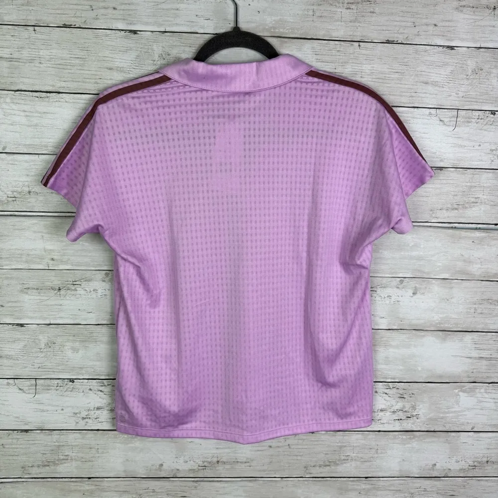 Adidas 3 Stripe Iconic Polo Shirt Bliss Lilac Size Small - Image 4