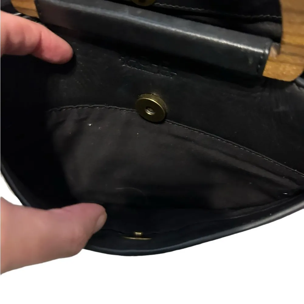 Rachel Roy Black Crossbody Leather Magnetic Snap Wood Handle bag - Image 8