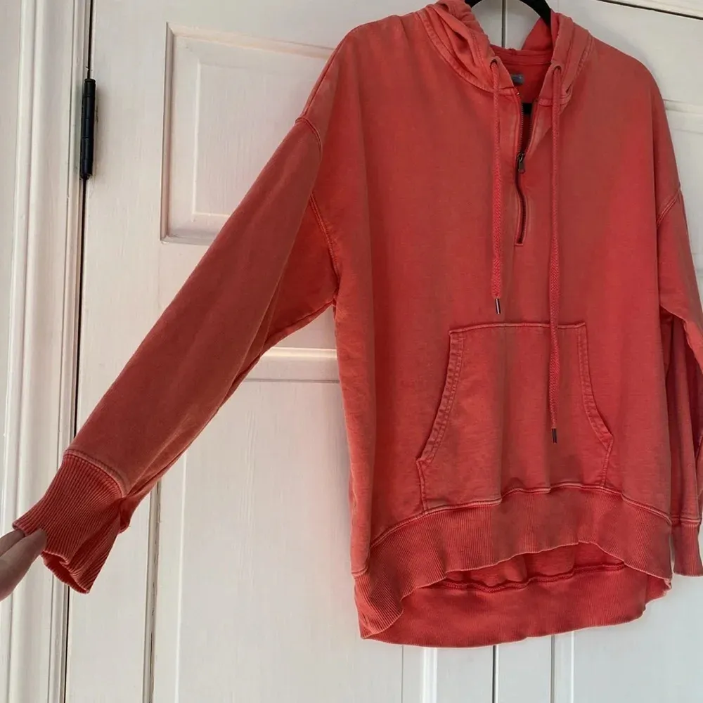 aerie Lightweight Coral 1/4 Zip‎ Hoodie Hooded Sweatshirt Hoody Distressed - Image 3