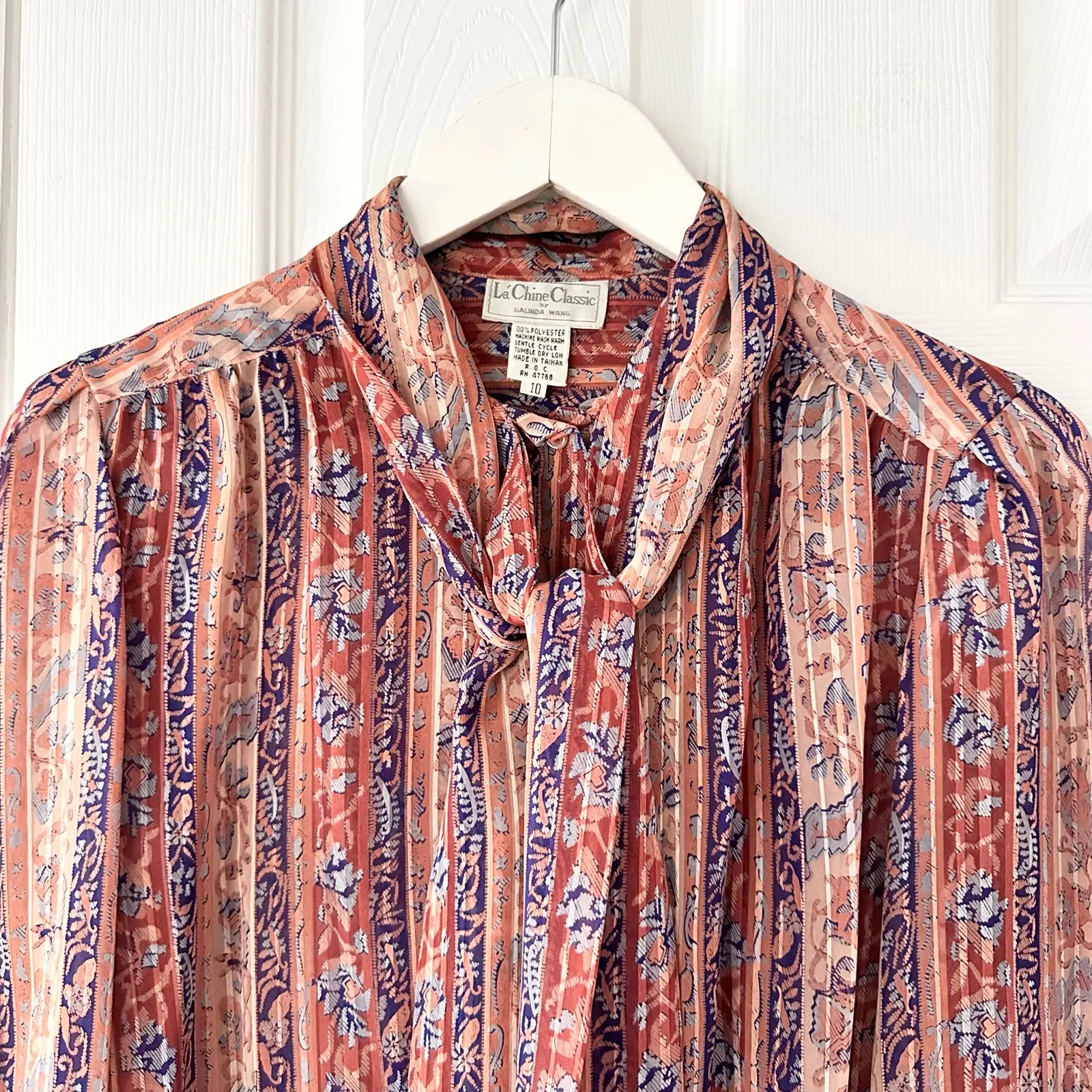 Le Chine Classic Galinda Wang Taiwan 70s Retro Vintage Tie Neck Secretary Blouse Red Size 10 - Image 7