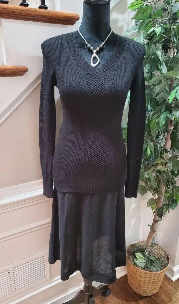 Sequence Women's Solid Black 100% Acrylic Long Sleeve Top & Skirt 2 Piece Suit 8 - Image 4