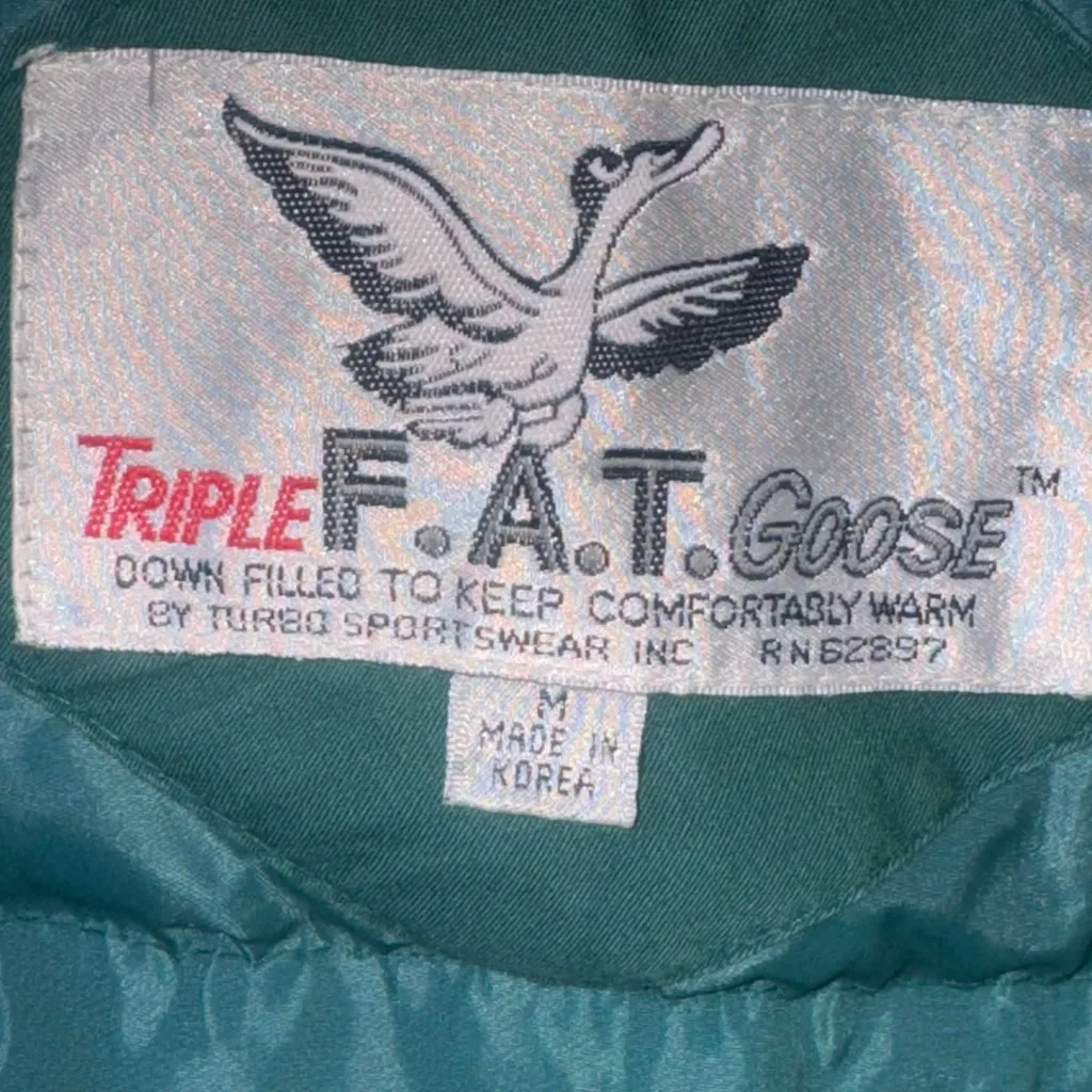 Vintage Triple F.A.T. Goose Puffer Jacket M Teal Black Velvet Blue Size M - Image 12