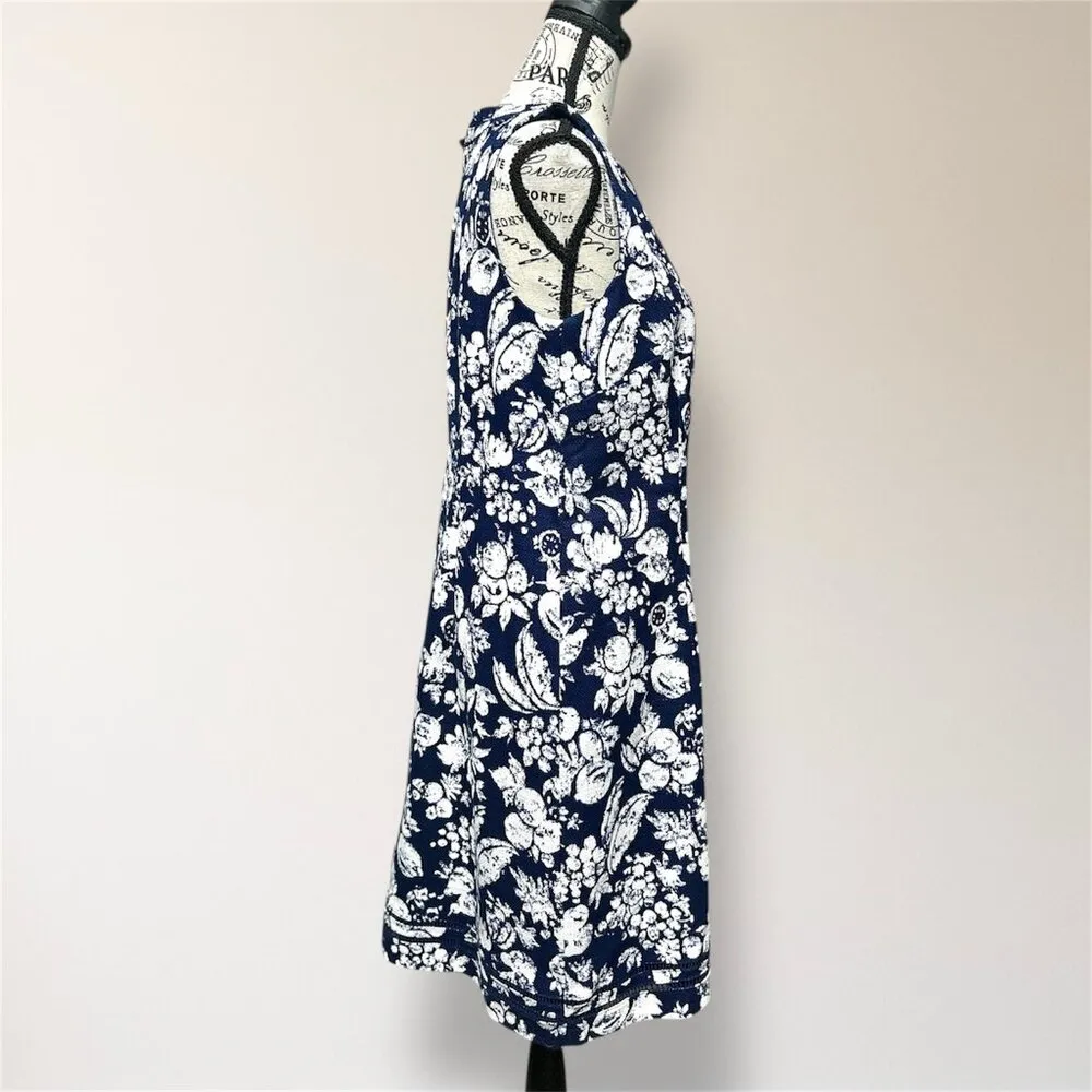 Talbots 8P Navy White Floral Fruit Print Sleeveless Midi Dress Coastal Summer - Image 5