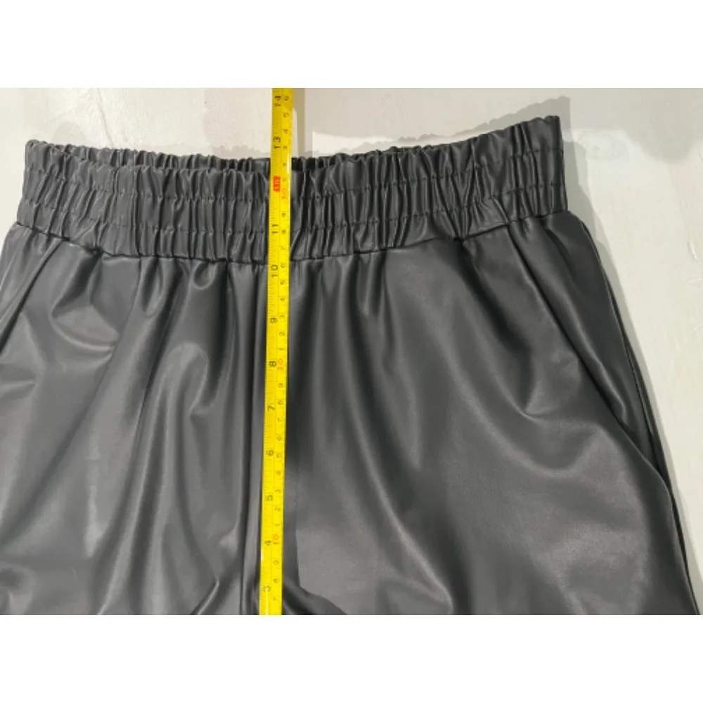 First Love Faux Leather Wide Leg‎ Elastic Waist Cropped Pants S - Image 5