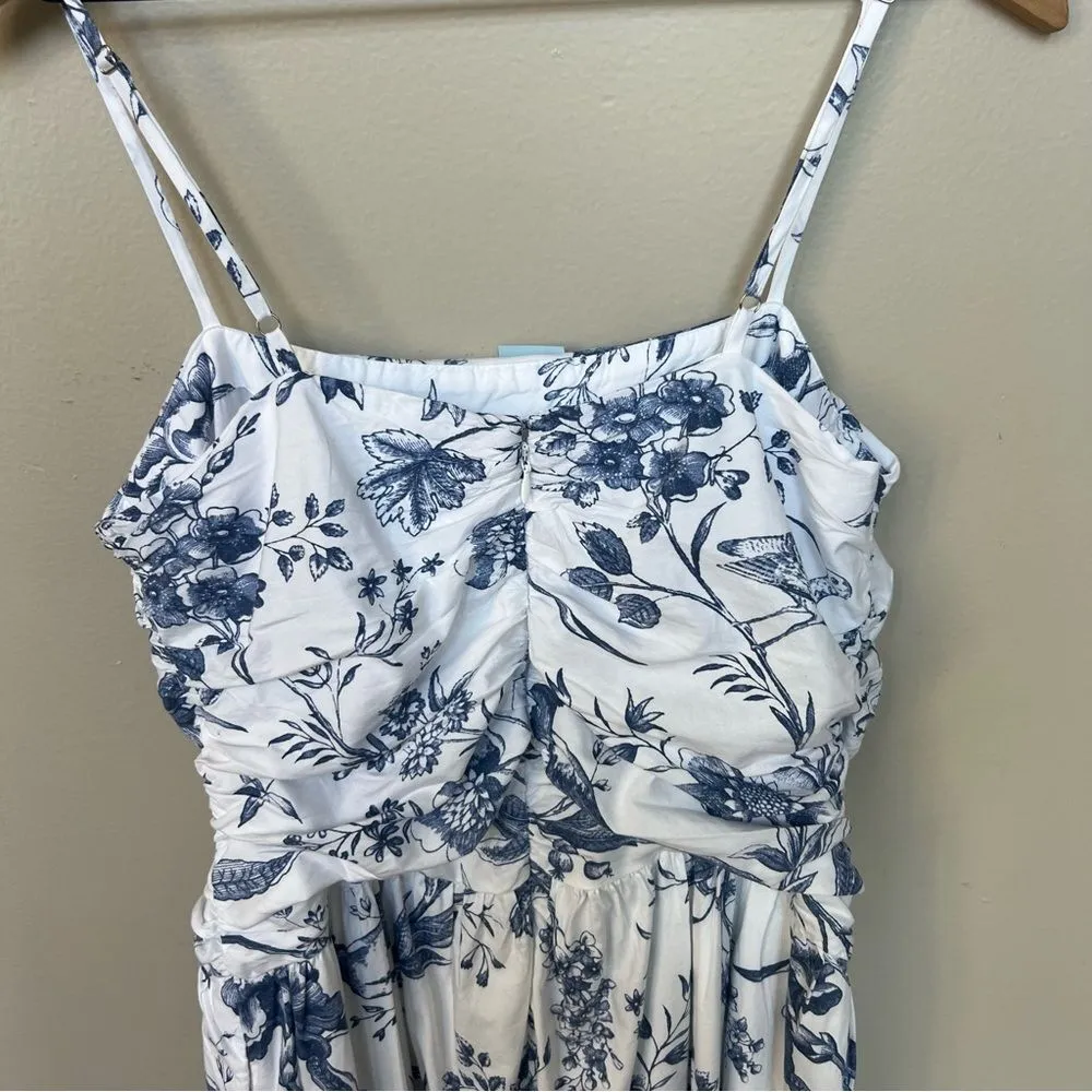 Loft Bird Toile Strappy Midi Pocket Dress NEW Size 8P Blue White Floral Cotton - Image 9