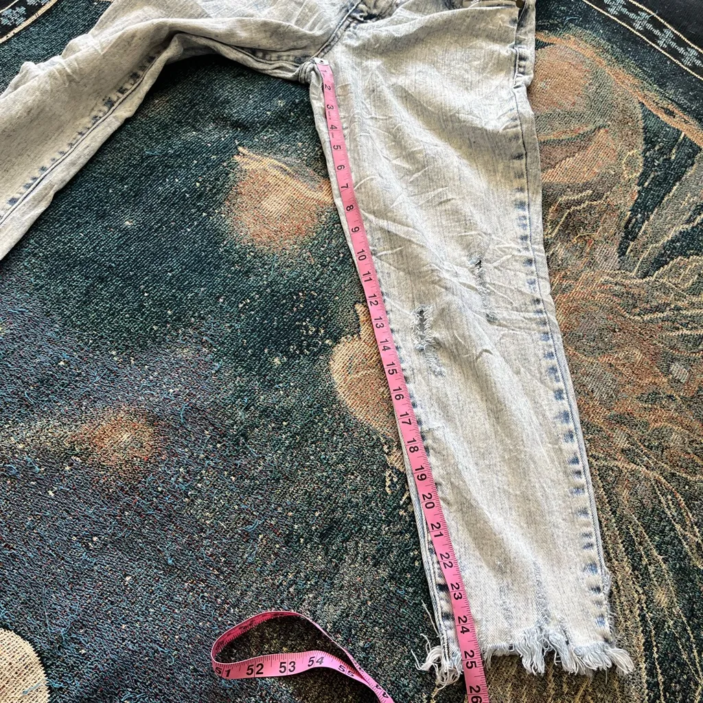 Seethrusoul High Rise Crop Skinny Jeans Acid Wash Women’s 27 Raw Hem Vintage Blue - Image 11