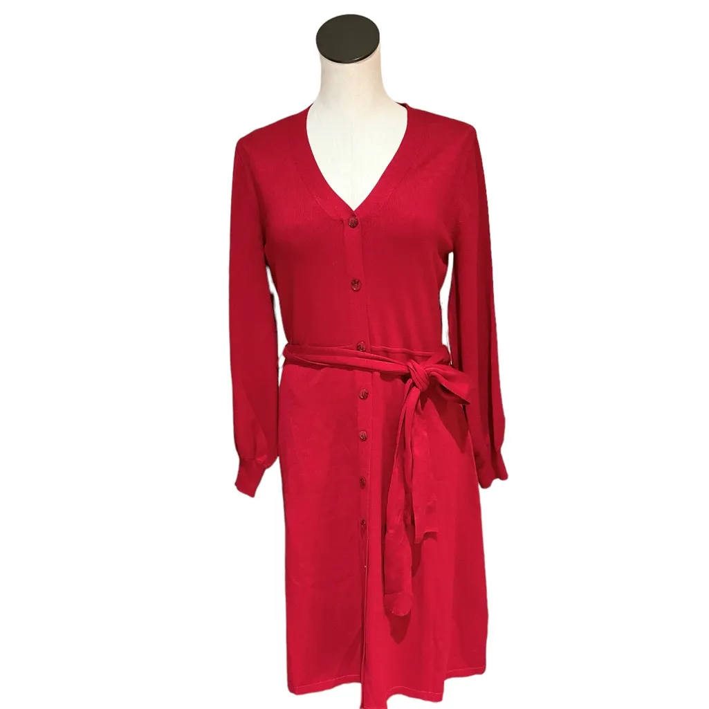 NWT ELIZA J BUTTON FRONT BELTED SWEATER DRESS Red X Large - Image 3