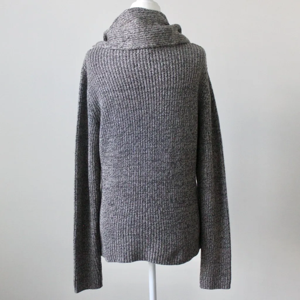 Charter Club Grey Metallic Cowl Neck Long-Sleeve Winter Fall Sweater Medium - Image 5