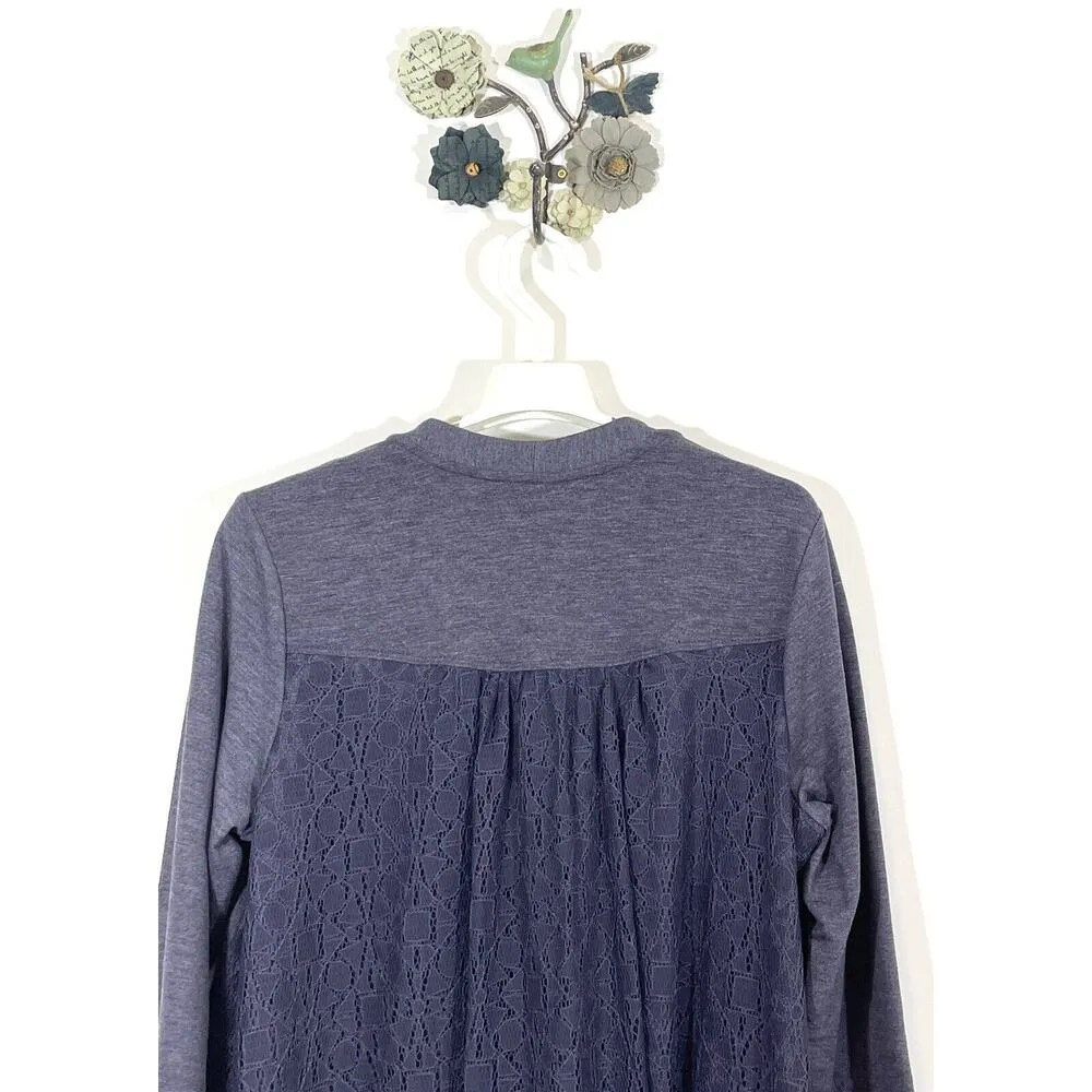 LOGO Lounge by Lori Goldstein Zip Front Cardigan Lace Back Blackberry Medium - Image 7