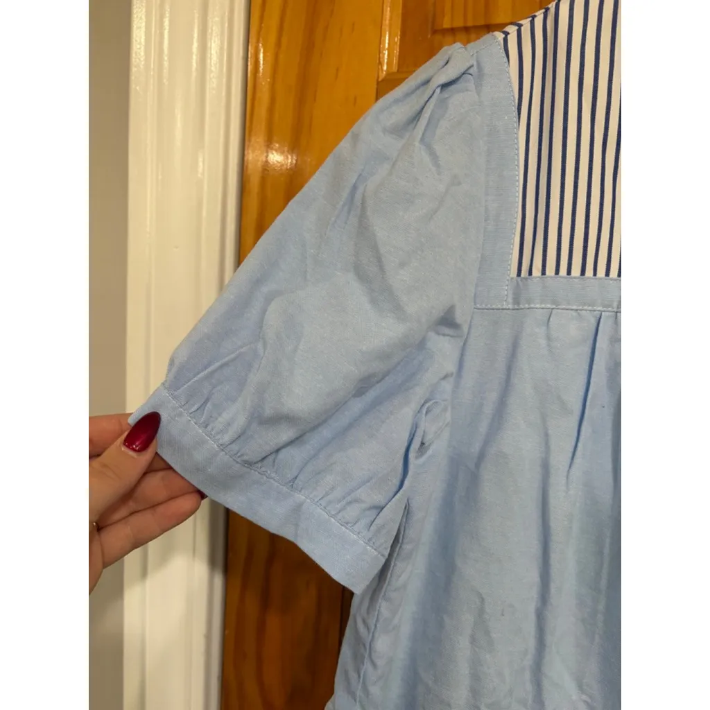 Pomander Place Tuckernuck Blue Striped Tiered Puff Sleeve Babydoll Dress M Size M - Image 2