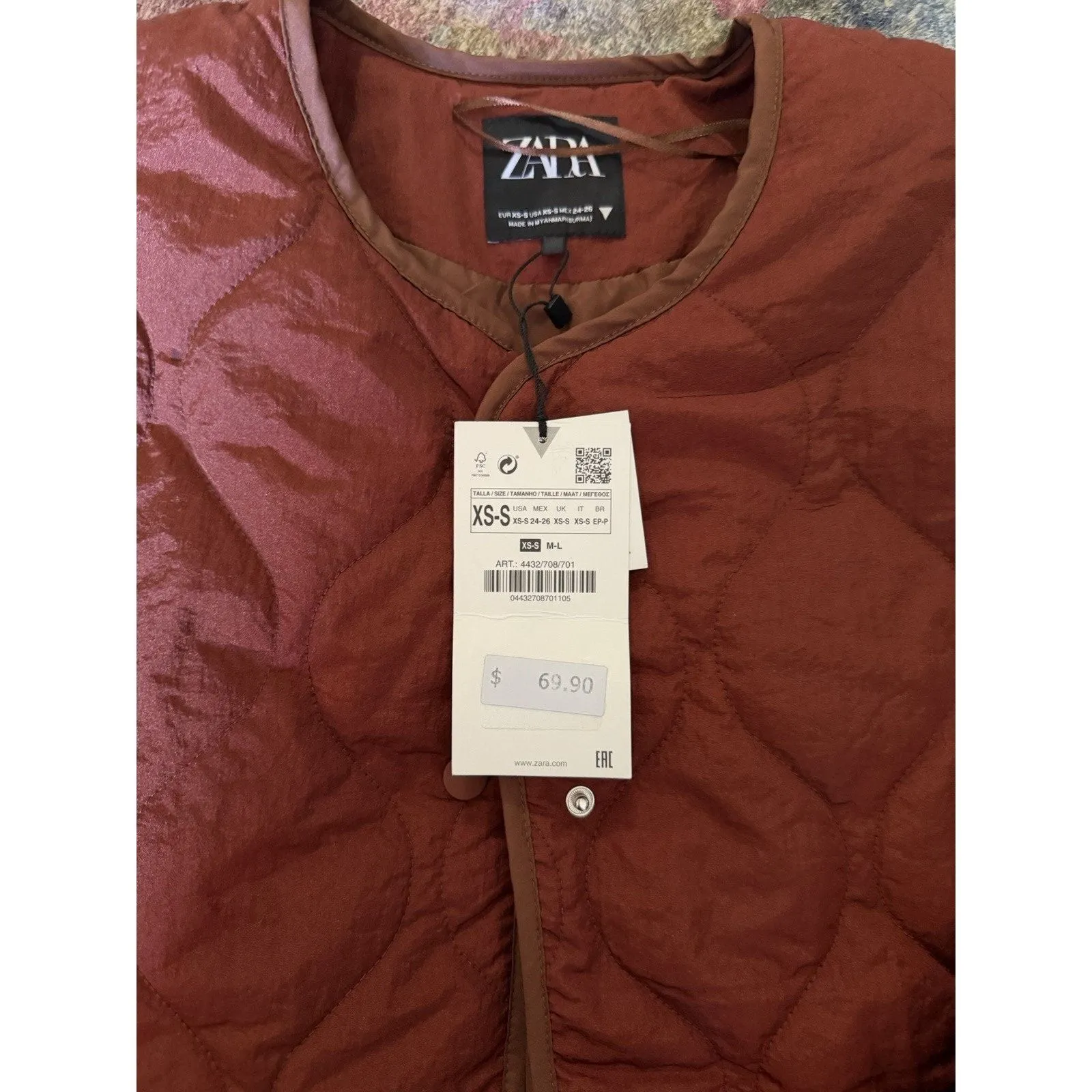 Zara water repellent Quilted puffer Jacket Padded Coat Size XS/S Oversized BNWT - Image 7