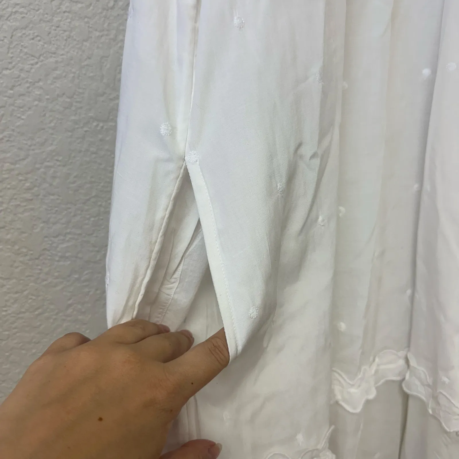 Me + Em Scalloped Maxi Embroidered Dress White Size 2 - Image 3