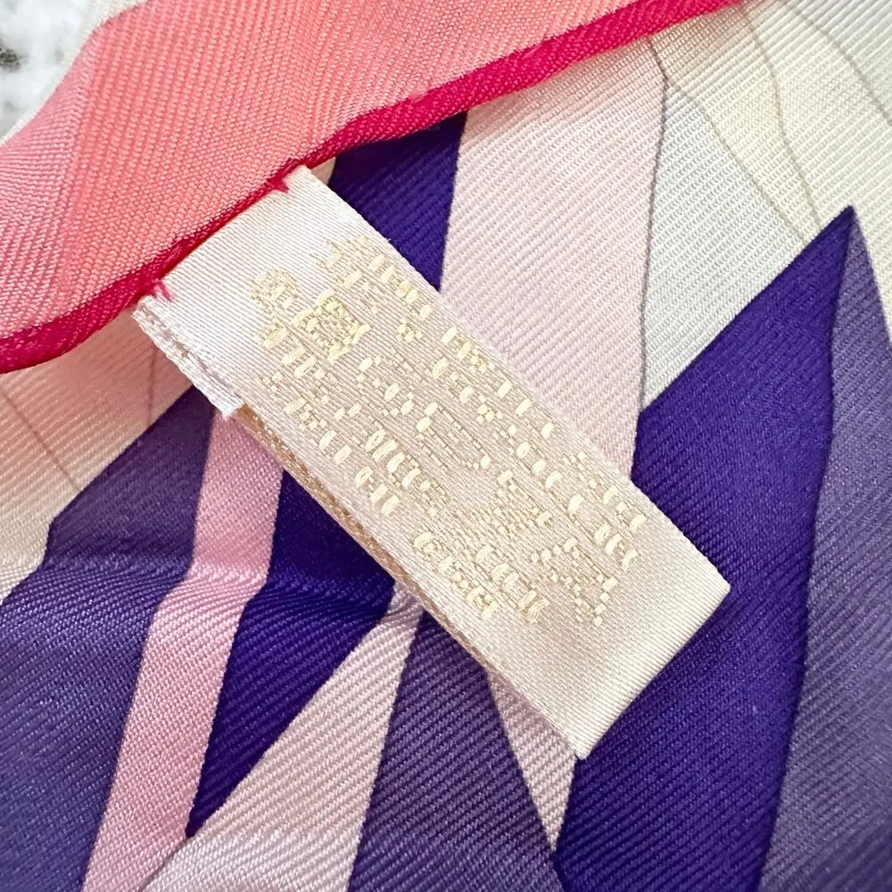 Cartier Pink Purple Ivory Geometric Skyline Cityscape Spellout Silk Square Scarf - Image 4