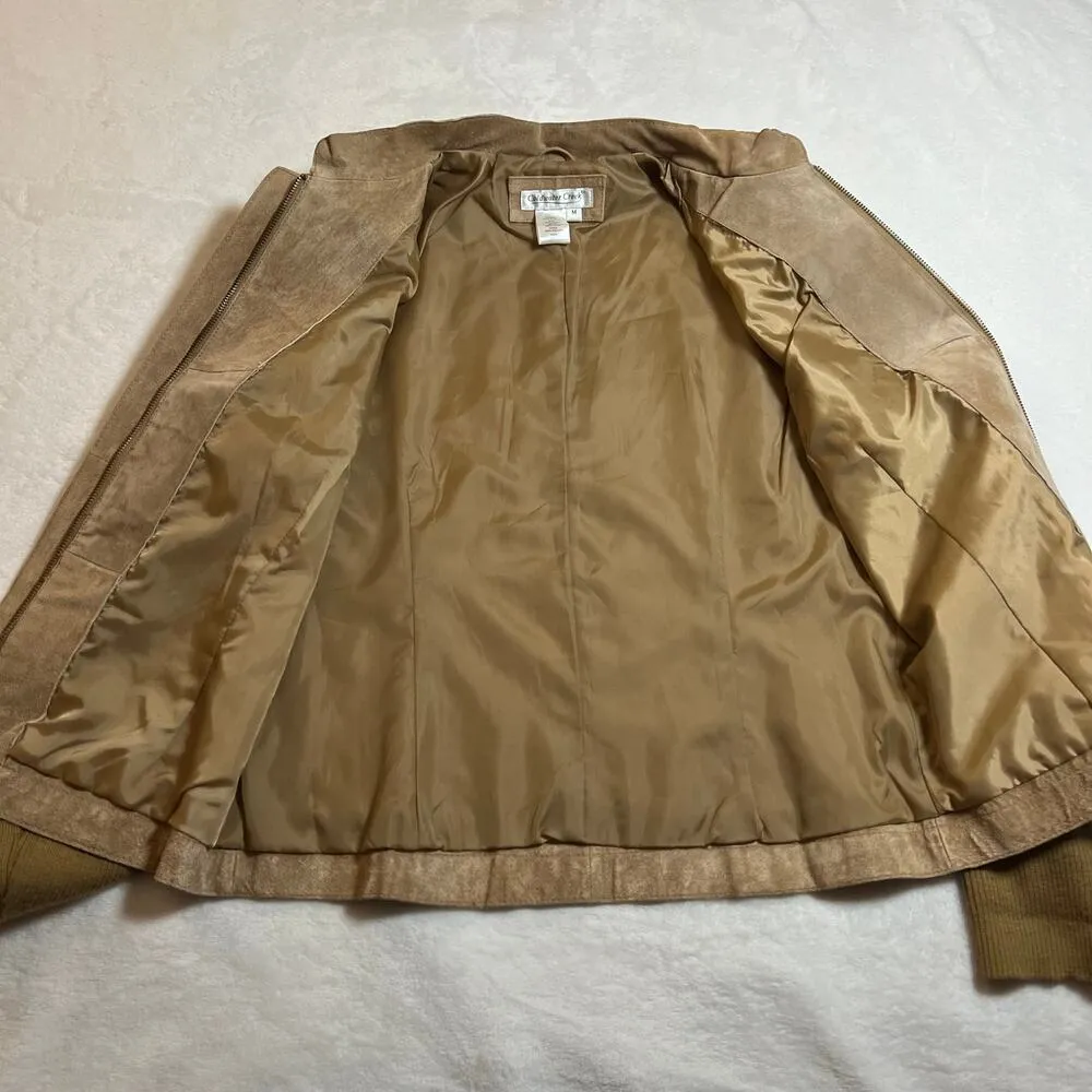 Coldwater Creek Suede Full Zip Jacket Size Med Laser Cutout Knit Ribbed Sleeves - Image 6