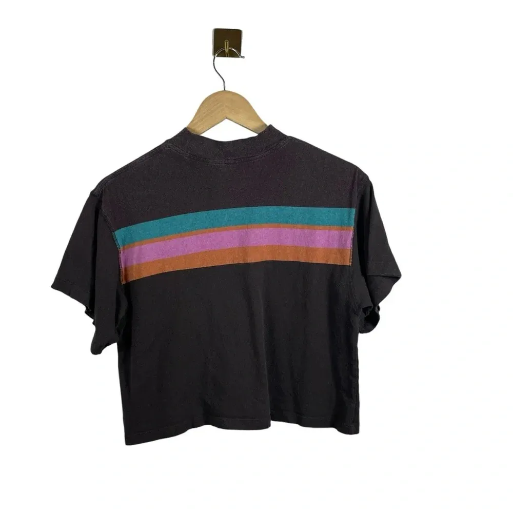 Free People Mock Neck Multicolor Stripe Tee in Brown/Pink/Blue Size XS - Image 7