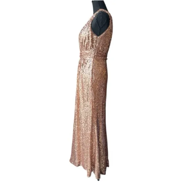 REVELRY Starla Rose Gold Sequin One Shoulder Maxi Gown Dress 10 Pink - Image 3