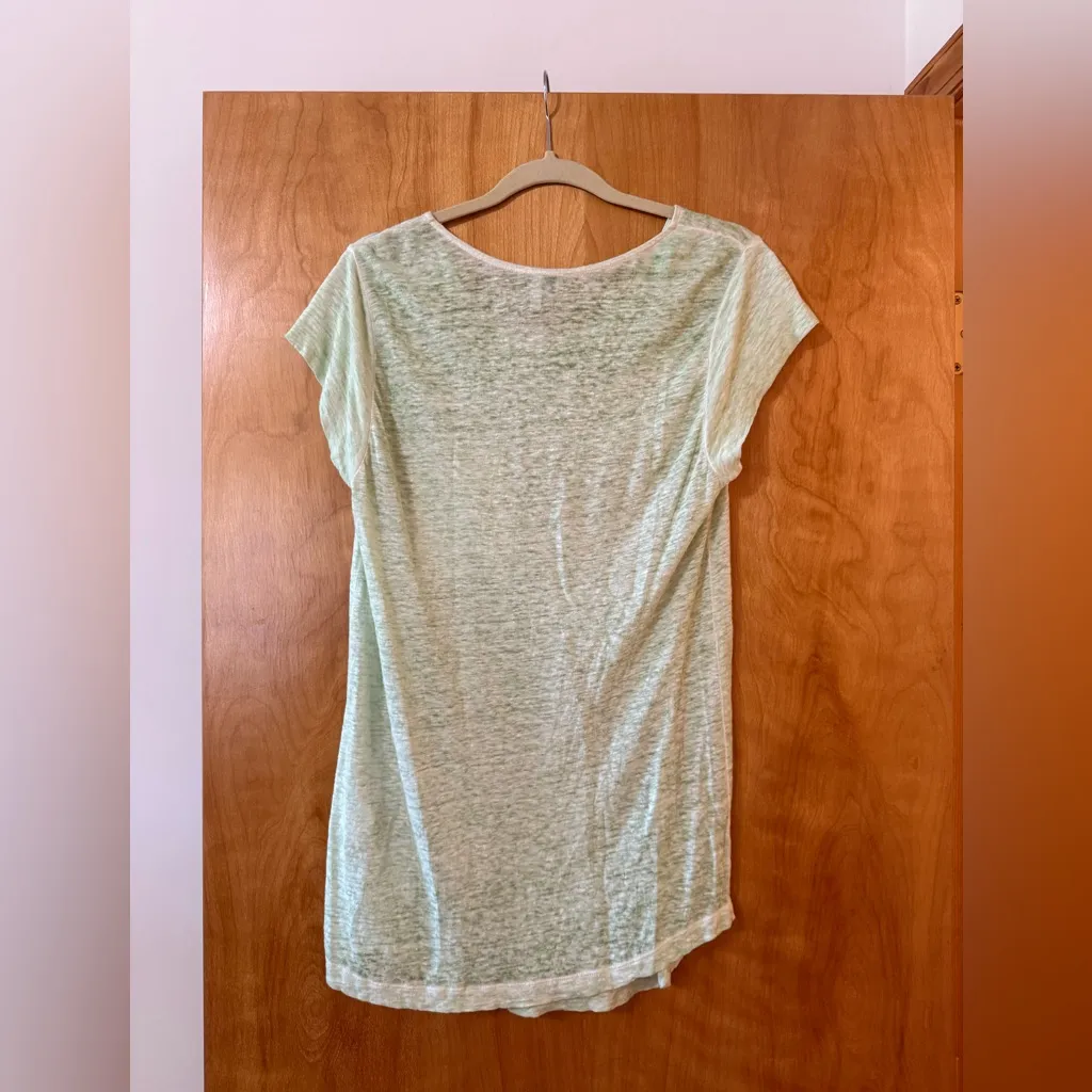 Joie One Pocket Tee T-Shirt Short Sleeve Top Slub Knit 100% Linen Green Large - Image 9
