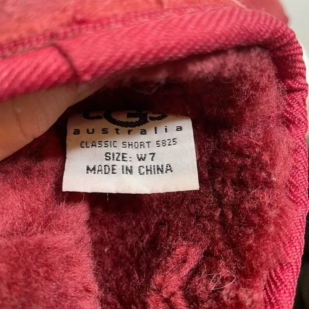 UGG Classic Short 5825 Leather Sheepskin Lined Winter Boots Red‎ W7 Warm 7 - Image 6