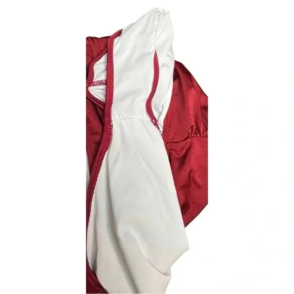 CUPSHE BURGUNDY‎ RUFFLE FRONT WRAP ONE PIECE HALTER SWIMSUIT WOMEN SIZE XL - Image 6