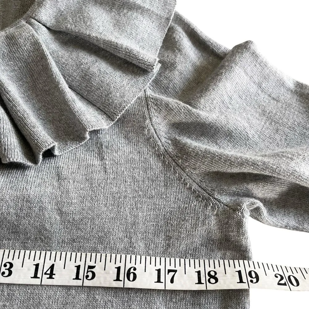 MICHAEL Michael Kors Gray Ruffle Pleated Split Tie Neck Sweater Size Large - Image 5