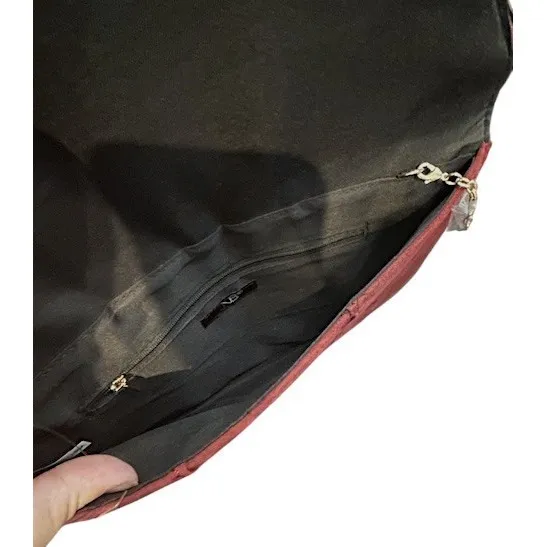 NWT JNB Studio Burgundy Faux Suede Envelope‎ Clutch Chain Shoulder Bag Modern Red - Image 6