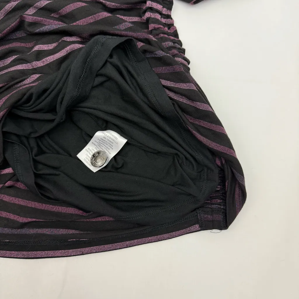 Veronica Beard Marcy Ruched Mini Dress Fuchsia Pink Multi Stripe Metallic Black - Image 12