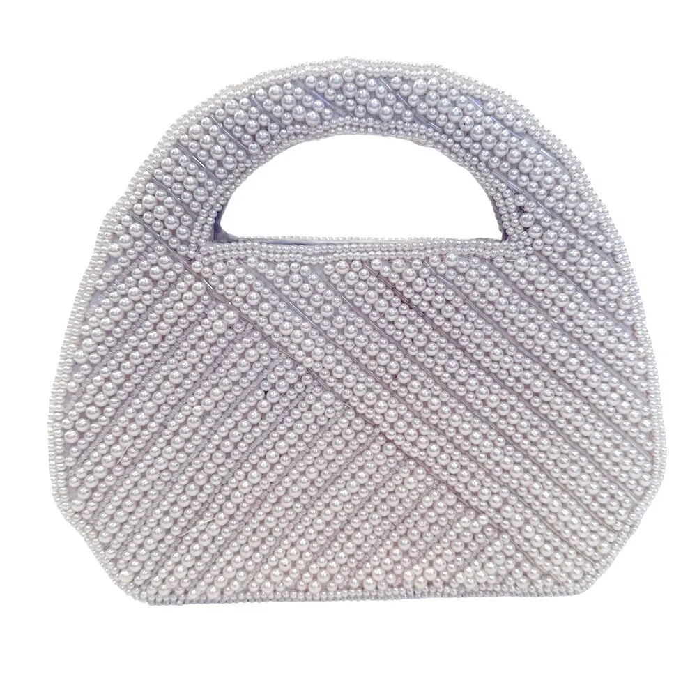 Sasha Satin & Pearl Embellished Purse Women's‎ 7" x 9" White Feminine Coquette - Image 5