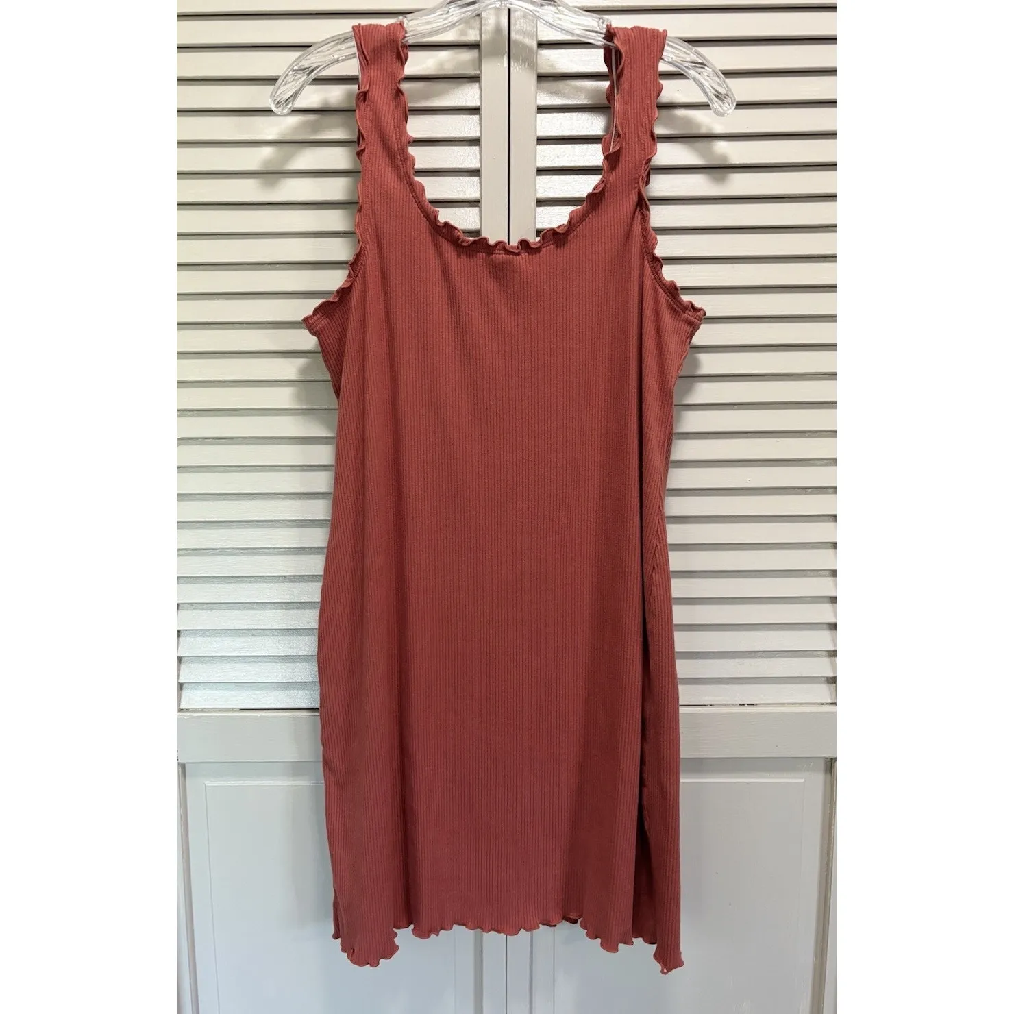No Boundaries Terracotta Color Tank Dress Ruffle Faux Buttons Size XL Ribbed‎ - Image 5