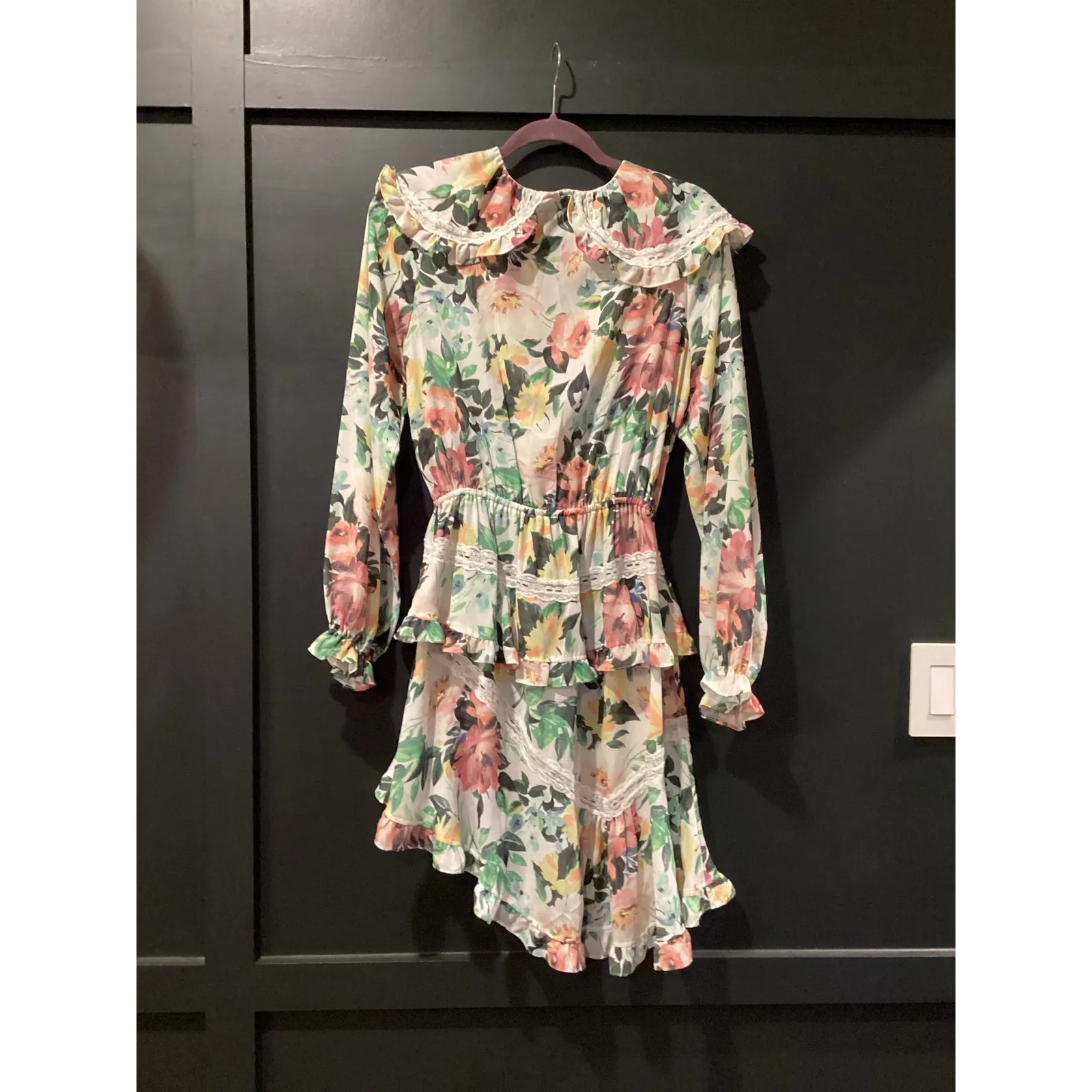 FOR LOVE AND LEMONS Bailey Floral Asymmetrical long sleeve ruffle mini Dress S - Image 8