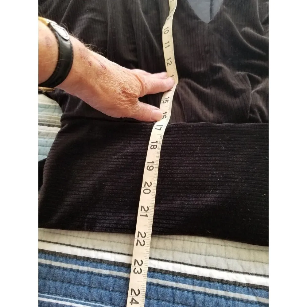 Good American Rib Velvet Wrap Top Plunging Deep V-Neck Long Sleeve Belted 1/S - Image 6