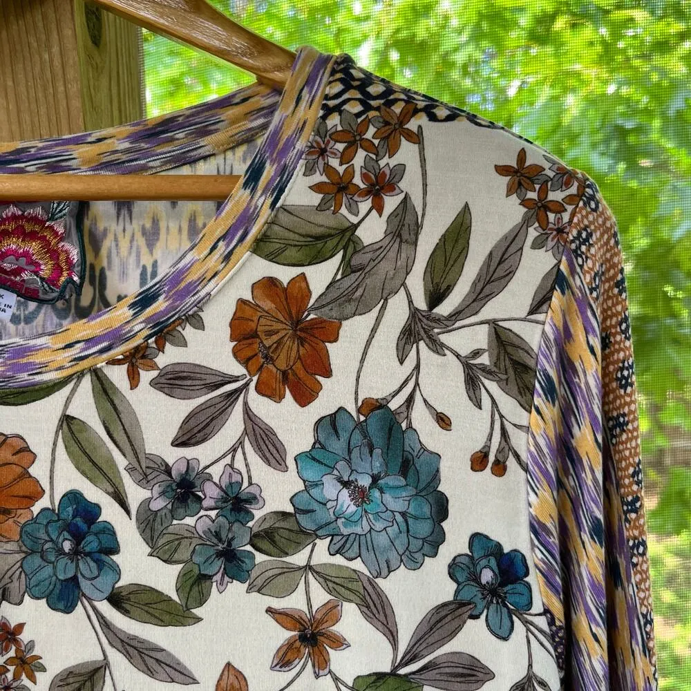 Johnny Was Betsy Printed Crewneck Tee Floral Multi Pattern Size 2X - Image 6